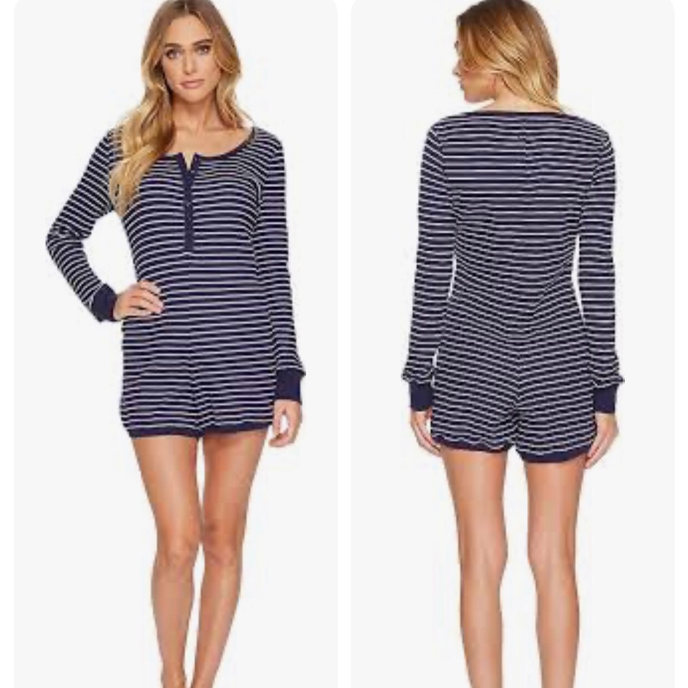Anthropologie Plush Striped Sleep Romper EUC Small